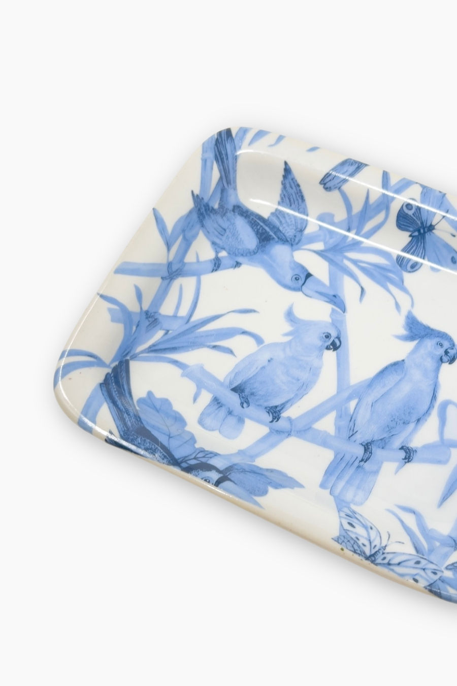 Thumbnail: Kleine Schale für Badezimmer aus Keramik mit blauer Dschungel- und Vogel-Illustrationen