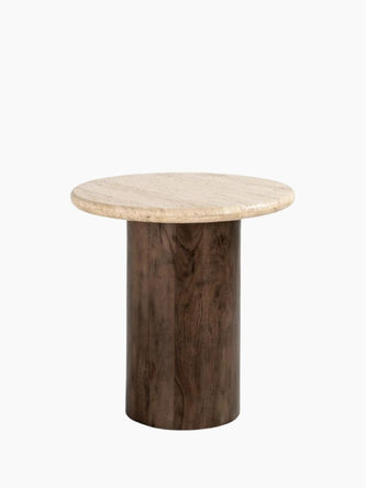 Beistelltisch aus Travertin & Mangoholz Ø50 cm