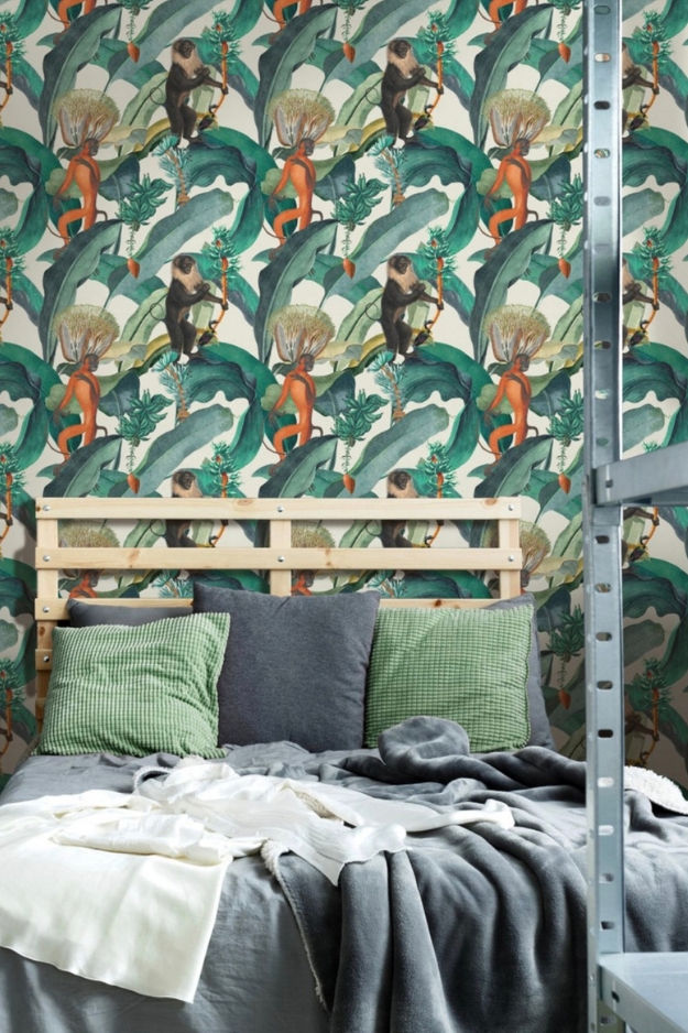 Thumbnail: Exotische Vliestapete mit Affen im tropischen Dschungelprint