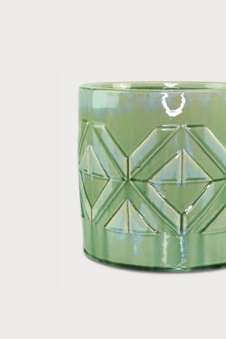 Miniaturbild: Blumentopf in Grün mit Muster aus glasierter Keramik, 25x28cm