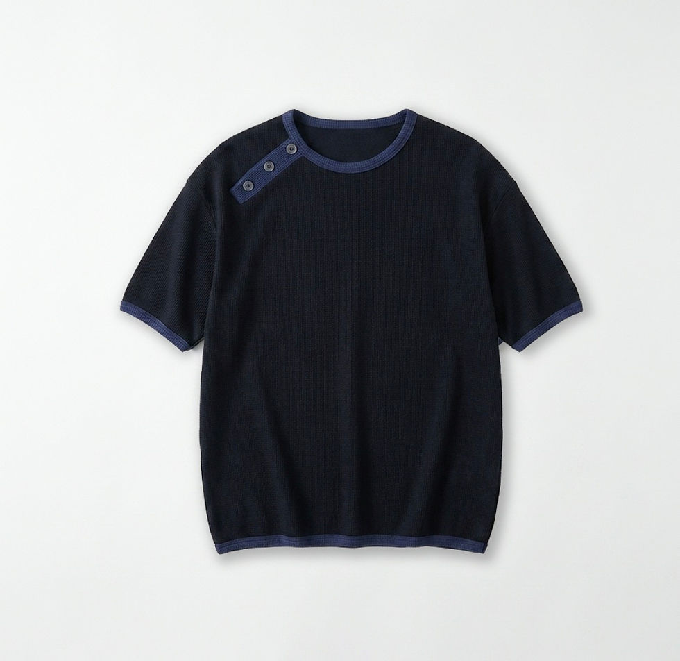 縮圖：斜釦拼色華夫格短Tee
