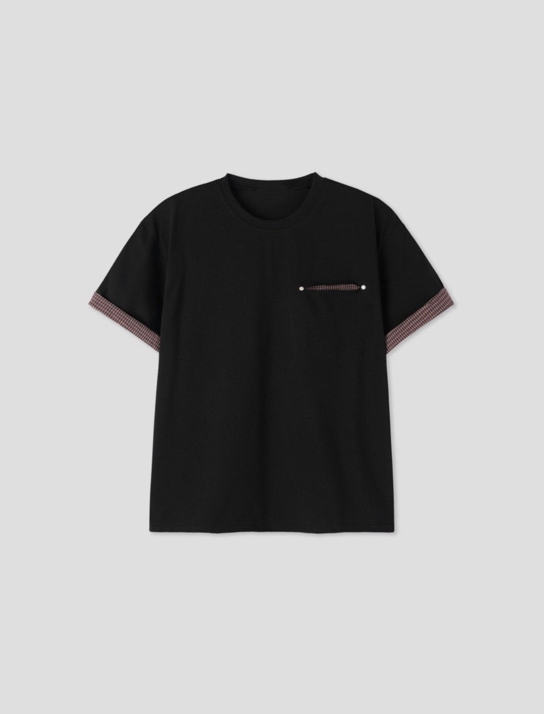 反捲袖格紋短款Tee