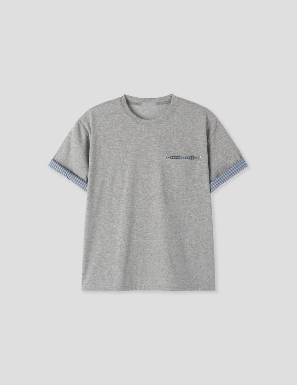 縮圖：反捲袖格紋短款Tee