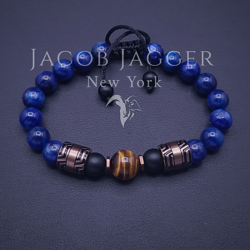 Thumbnail: kyanite bracelet 8mm beads, kyanite bracelet men silver, juiper and eloise beaded bracelet, jacob jagger ny