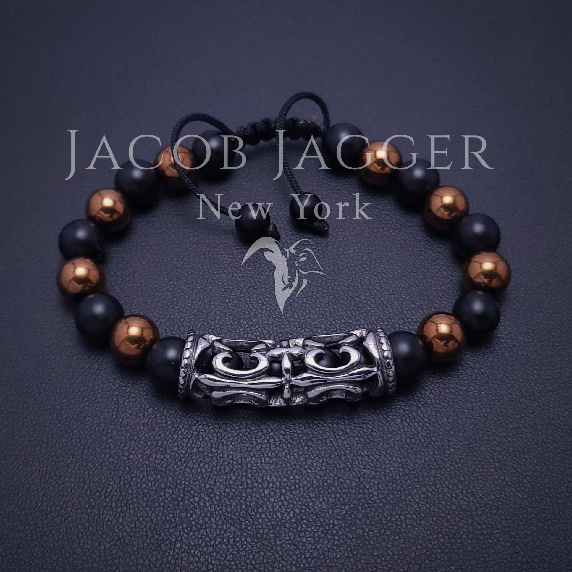 Onyx & Hematite Fleur De Lis Bracelet