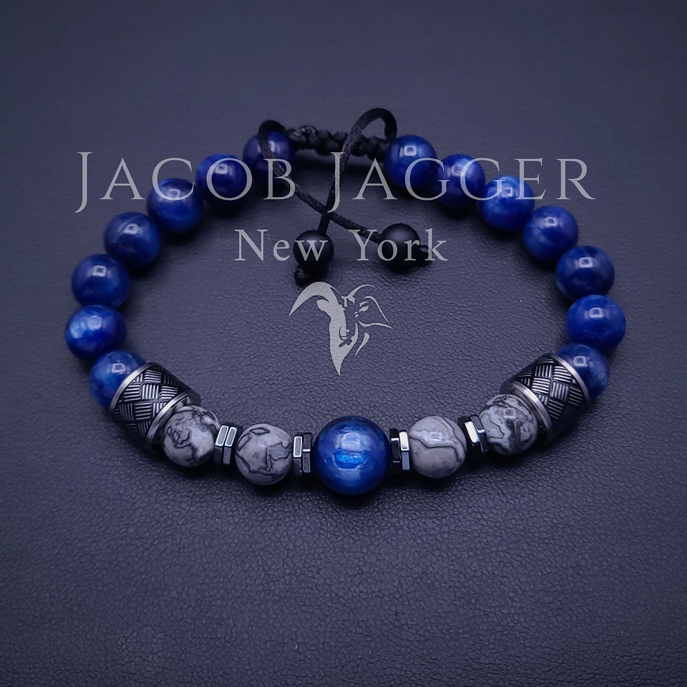 Thumbnail: kyanite bracelet silver, kyanite bracelet gold, mens kyanite bracelet, blue quartz bracelet from jacpb jagger bracelets