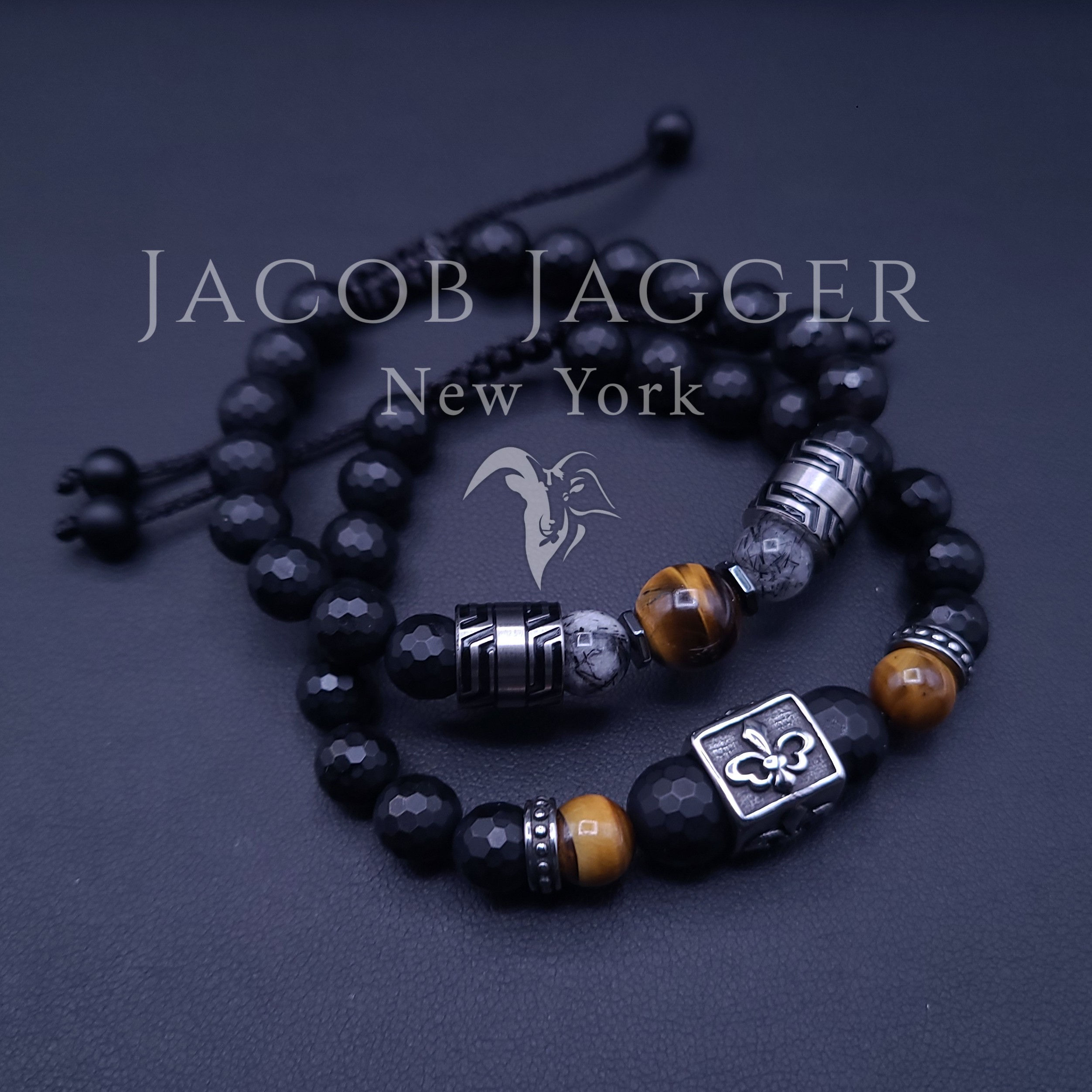 tigers eye and onyx bracelet for men or women, in silver stainless steel charms, adjustable and handmade on etsy.com