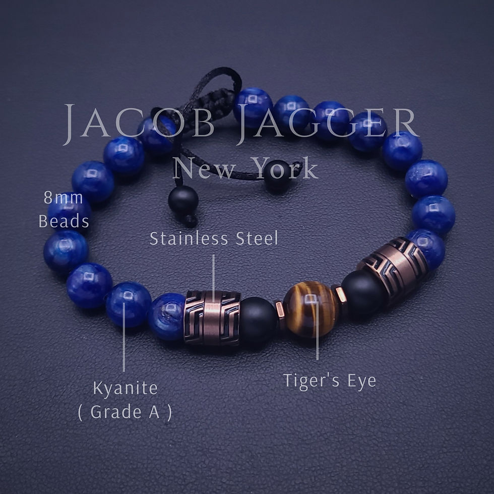 Thumbnail: kyanite bracelet womens, tigers eye beaded bracelet, tigers eye mens bracelet, blue quartz bracelet  from etsy.com and jacob