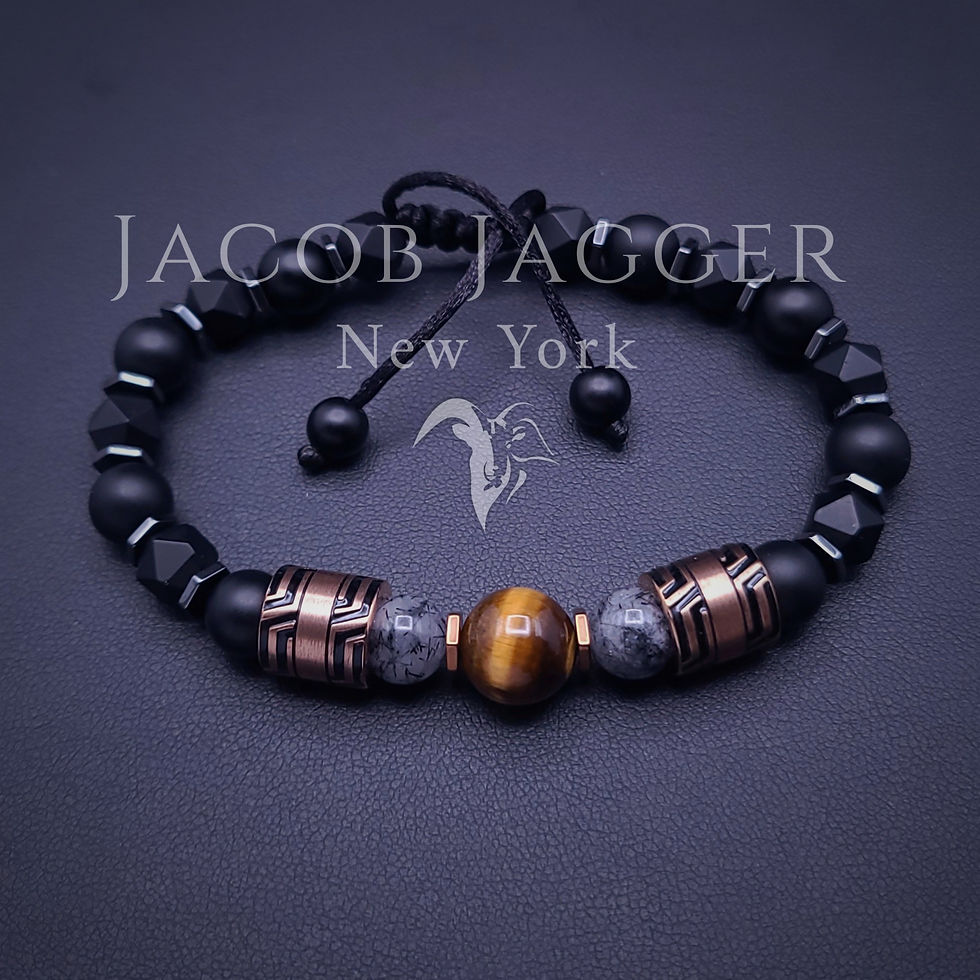 Thumbnail: onyx bracelet rose gold for men and women. rose gold onyx bracelet for men. tiger eye onyx bracelet