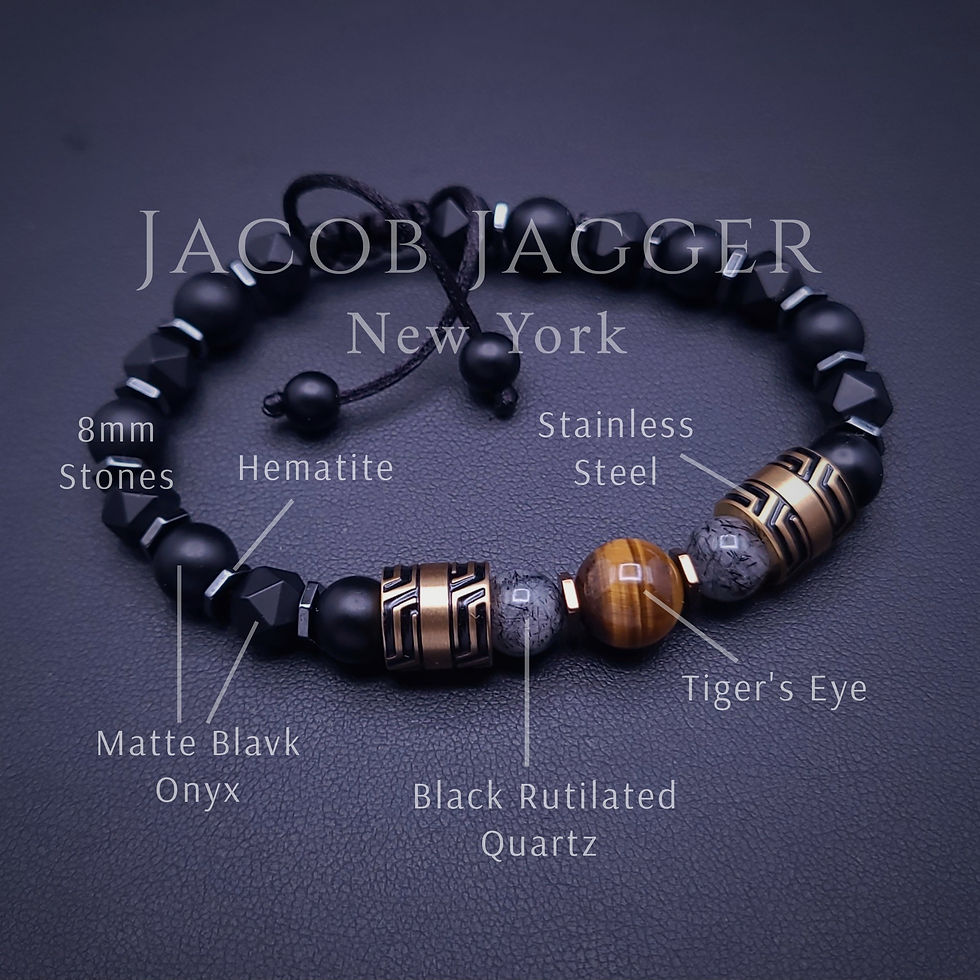 Thumbnail: star cut onyx bracelet silver for men and women. Onyx and tigers eye bracelet men / women. Tiger's eye bracelet silver