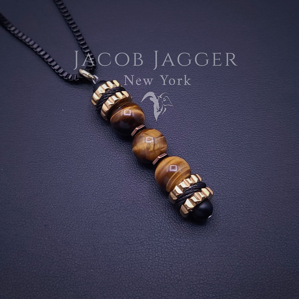 Thumbnail: Tigers eye pendant necklace for men and women with gold and silver stainless steel charms from etsy