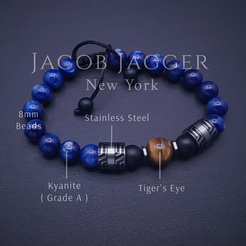 Thumbnail: kyanite bracelet silver, kyanite bracelet sterling silver for men, kyanite and tigers eye bracelet from etsy and jacob jagger