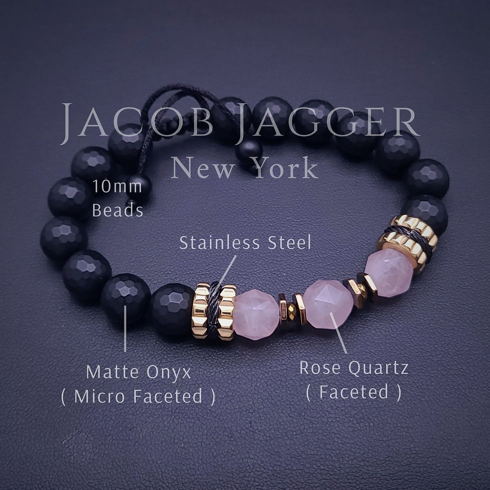 matte onyx and rose quartz beaded bracelet for men and women. Onyx bracelet silver stainless steel charms handmade on etsy