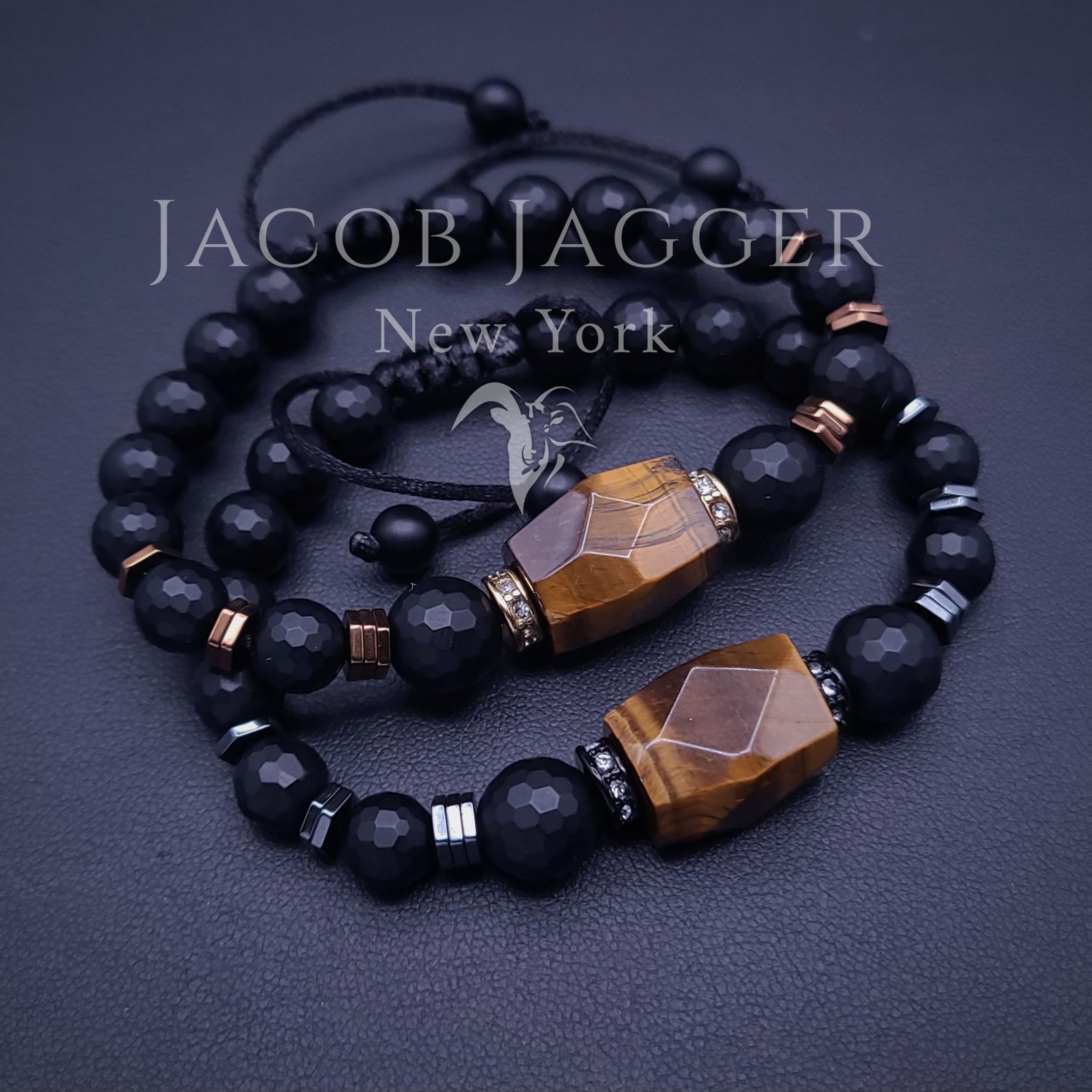 onyx and tigers eye beaded bracelets for men and women with 8mm matte onyx beads and tiger eye charm from esty.com