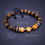 Thumbnail: orange mother of pearls and tigers eye custom handmade bracelet for men or women in gold stainless steel. adjustable size