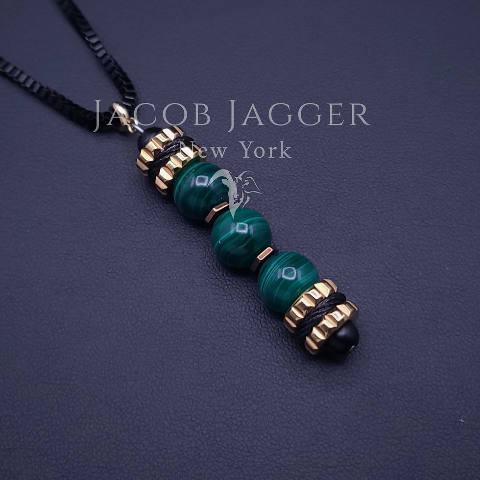 Thumbnail: deep green malachite pendant necklace for men and women in gold and silver stainless steel charms from etsy