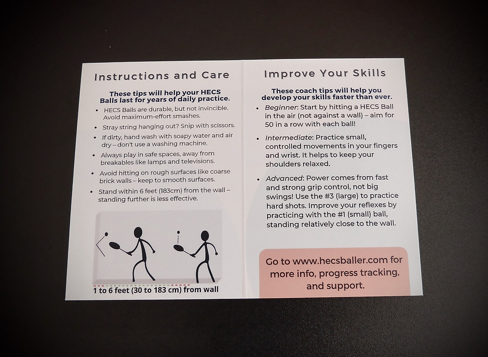 Instructions on how to care for and train with the HECS balls