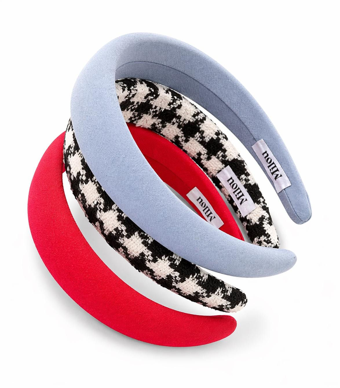 Padded Headband: Red, Denim Blue, Plaid Pattern