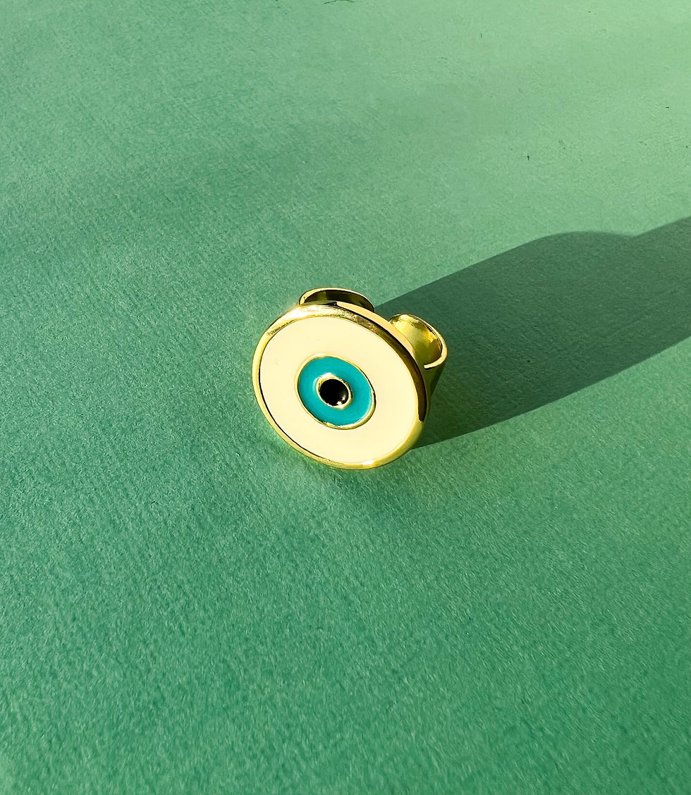 Thumbnail: Adjustable Evil Eye Ring - Gold Plated Statement Jewelry for Women on Beige Background