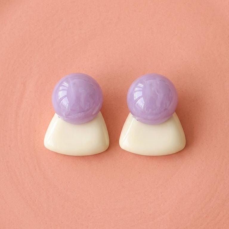 Thumbnail: Capri Resin Earrings - Lilac & Ivory Statement Studs