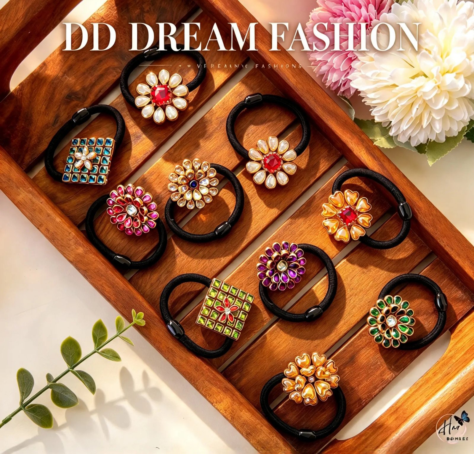 DD Dream Fashion Kundan Floral Hair Ties