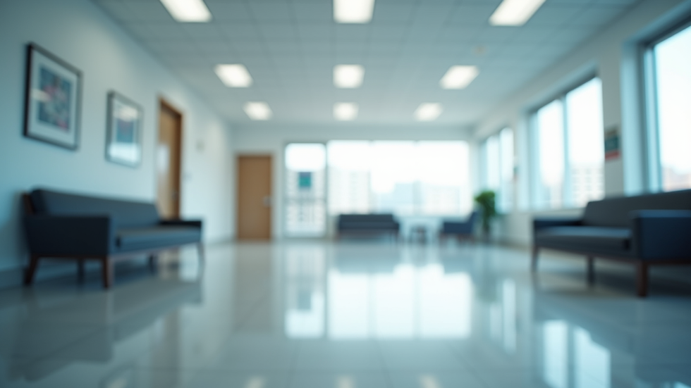 Eye-level view of a clean and bright medical waiting room