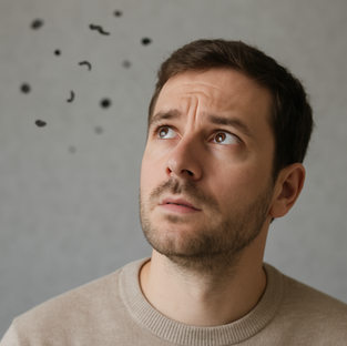 schwarze Punkte vor den Augen eines Mannes