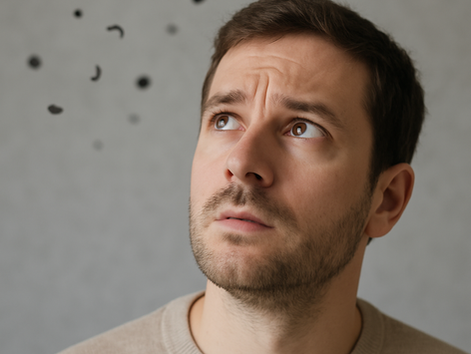 schwarze Punkte vor den Augen eines Mannes