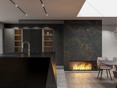 Close-up eines modernen Kamins in einem eleganten Wohnraum

