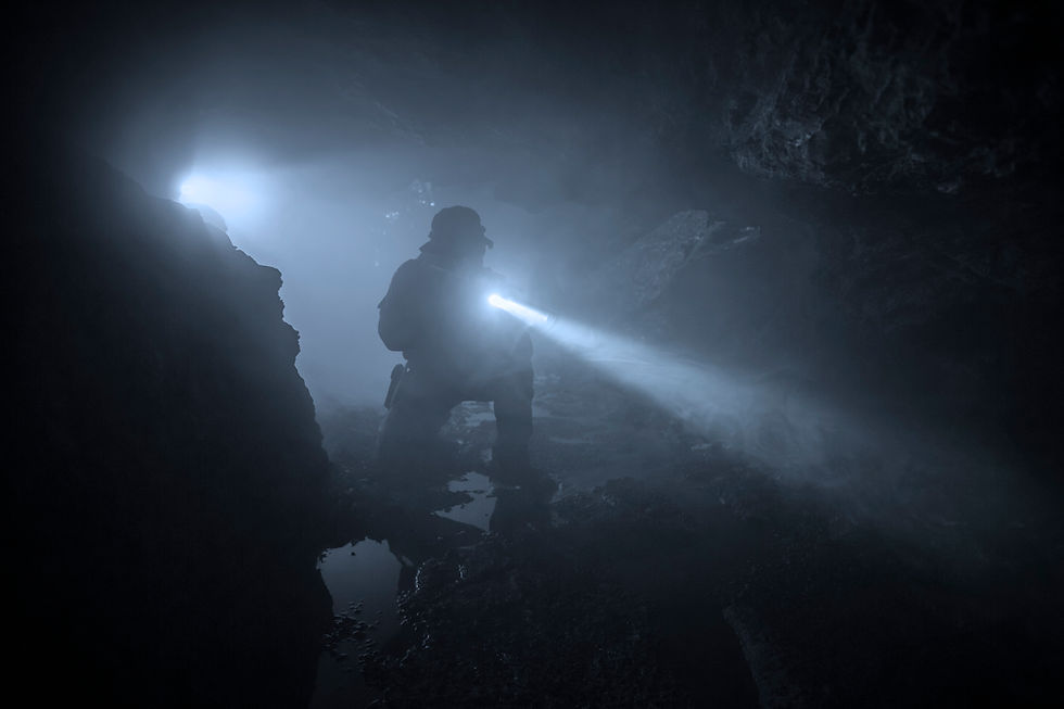 soldier in dark cave