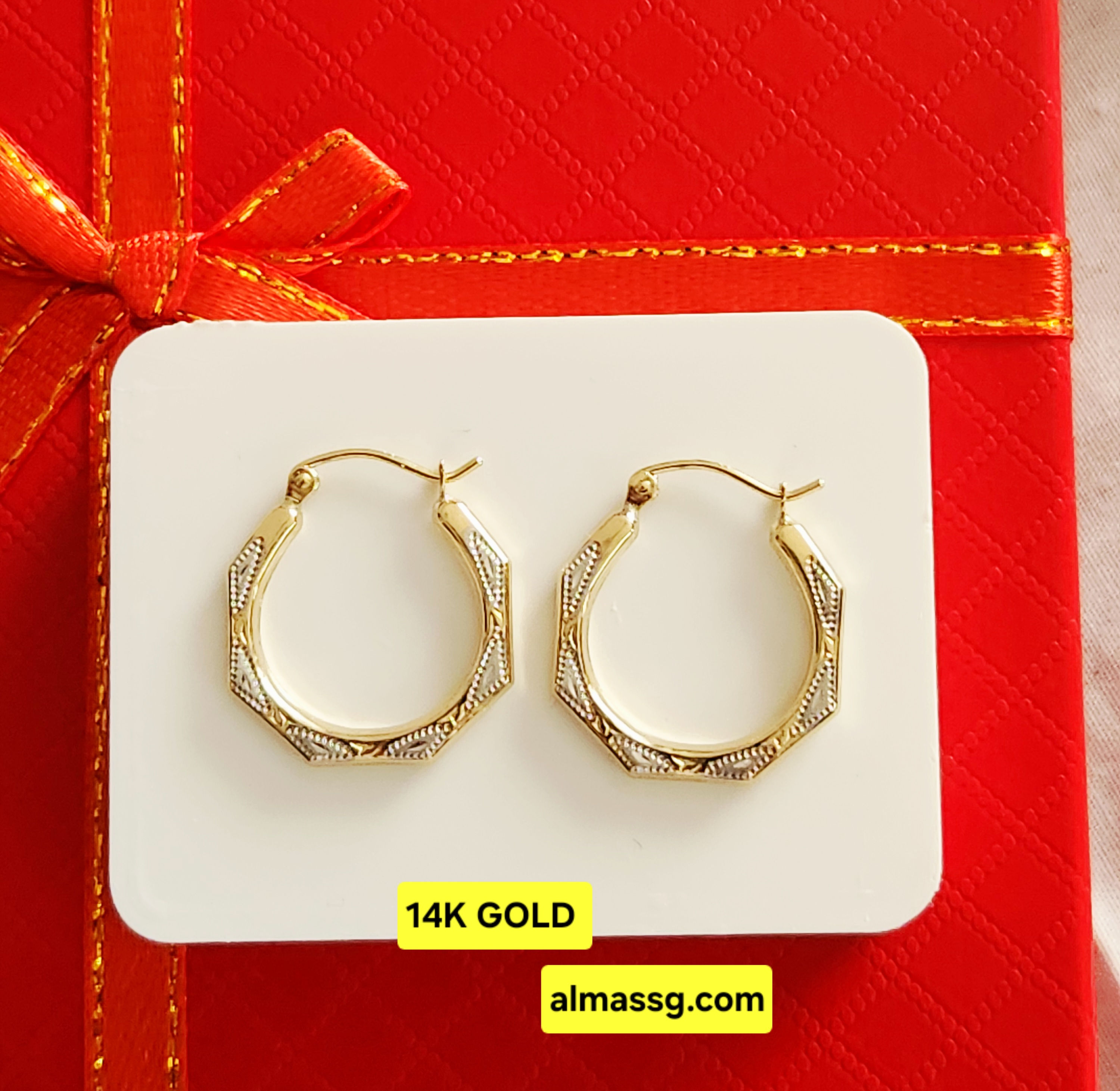 14K Two-Color  Gold Hoop Earrings 