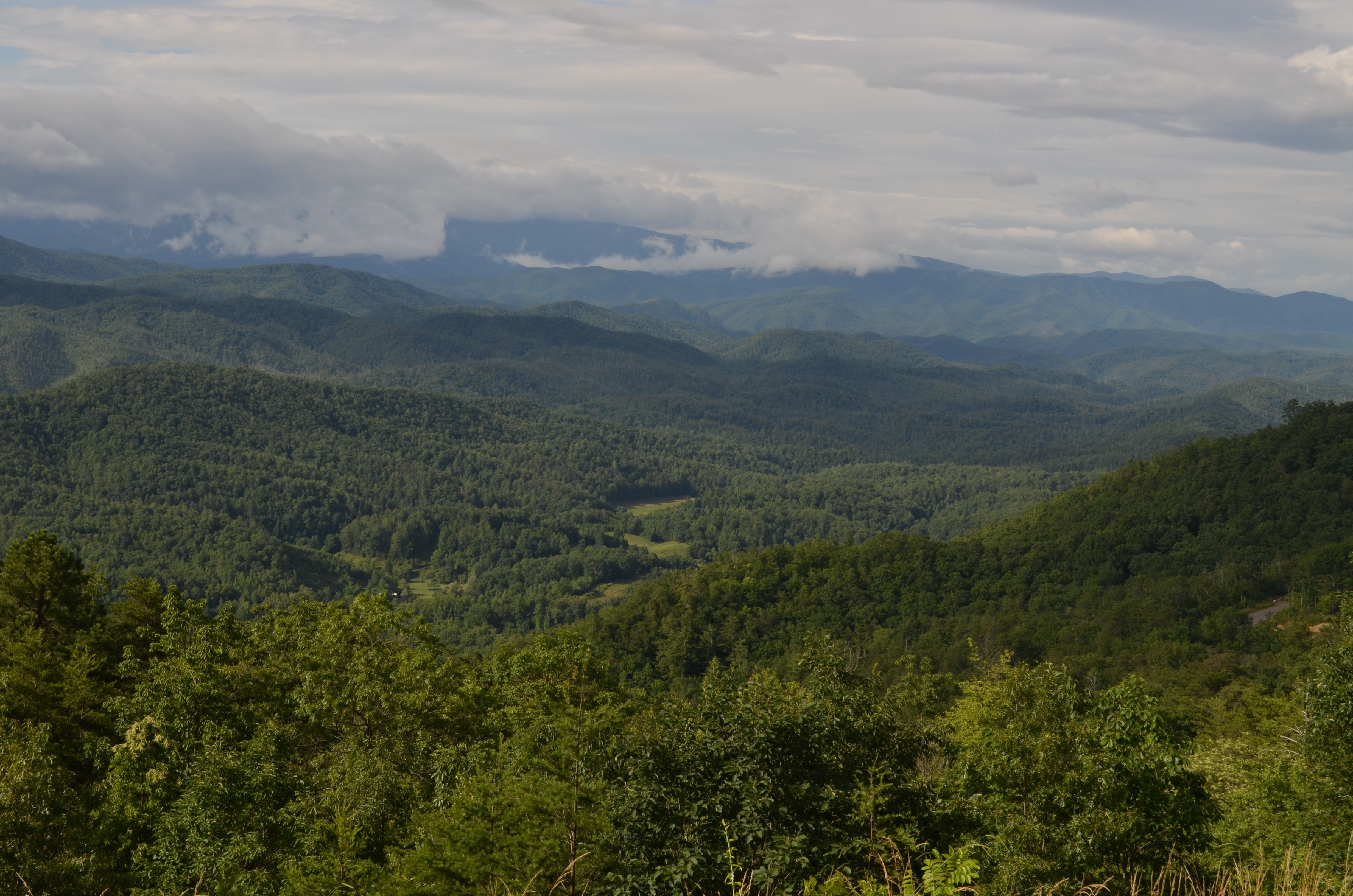Foothills Parkway overlook toward the Great Smoky Mountains from the Walland side