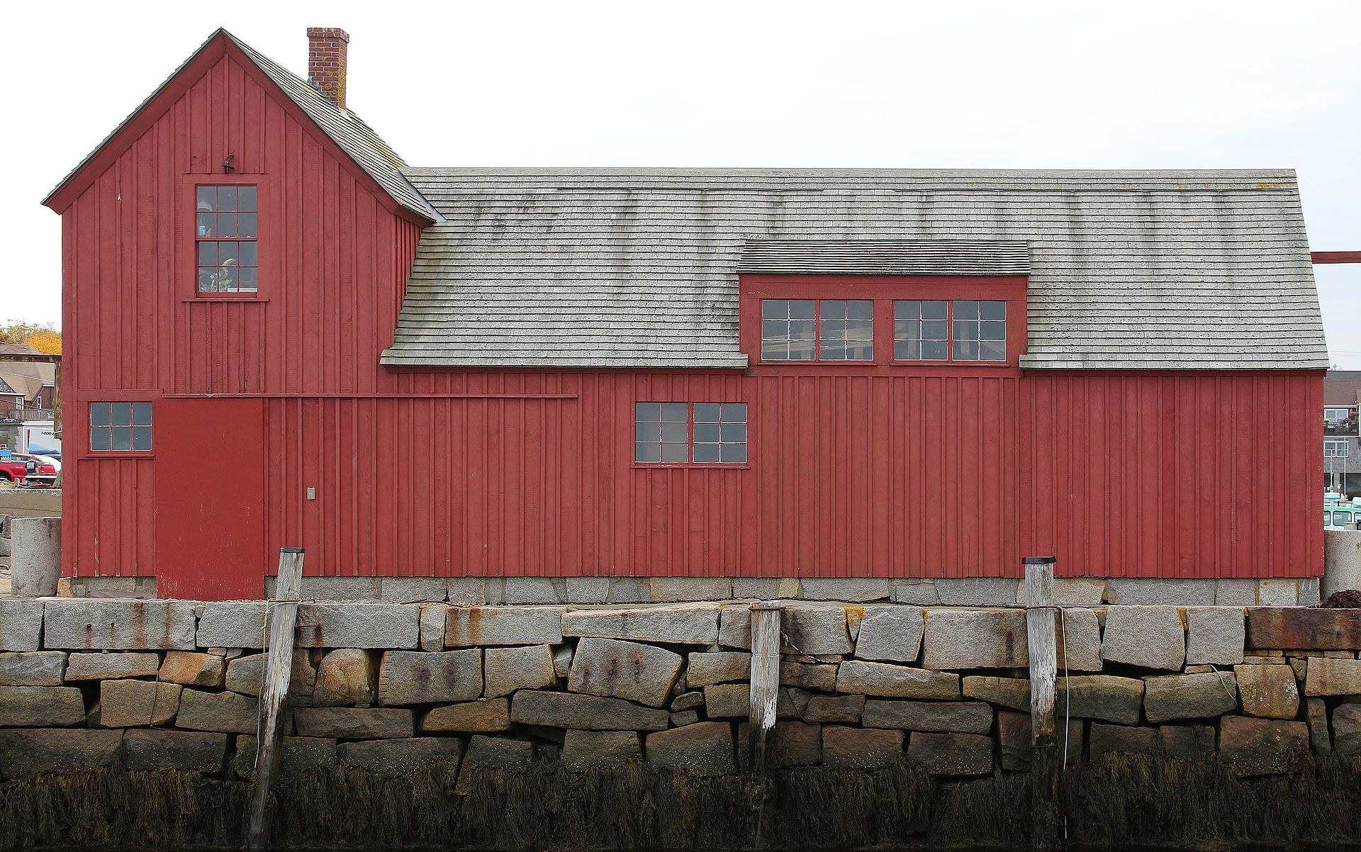 Motif No. 1 red fishing shack from the harbor side, Rockport