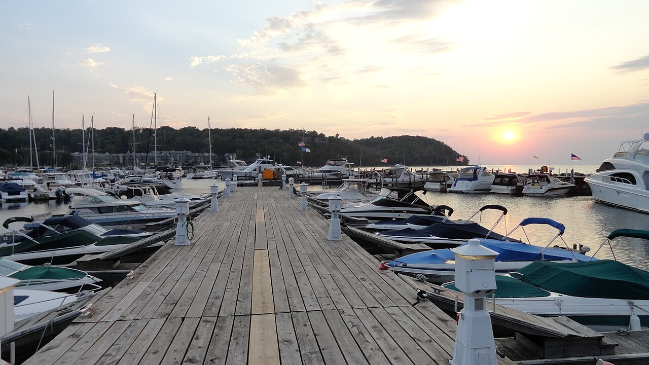 Sister Bay harbor from the water in Door County, Wisconsin