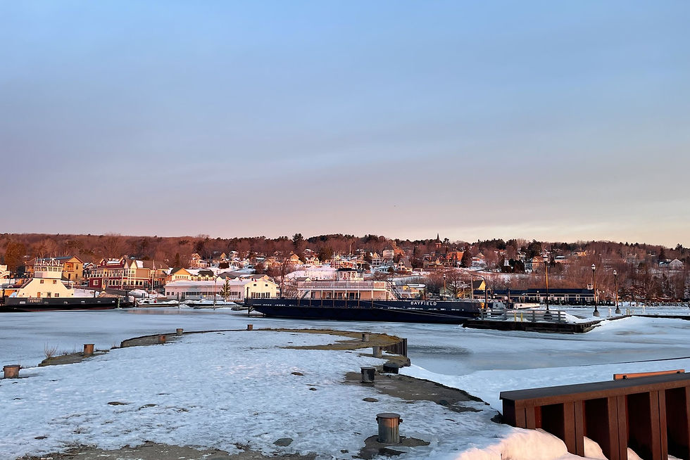 Bayfield harbor and waterfront in winter from the pier, Bayfield, Wisconsin