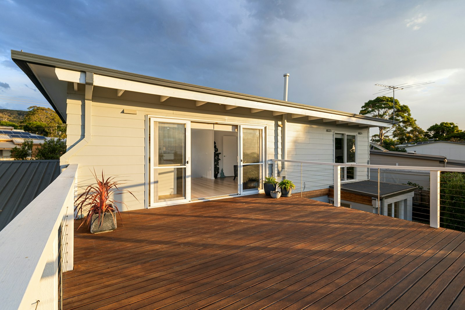 House deck and sliding doors, no faces