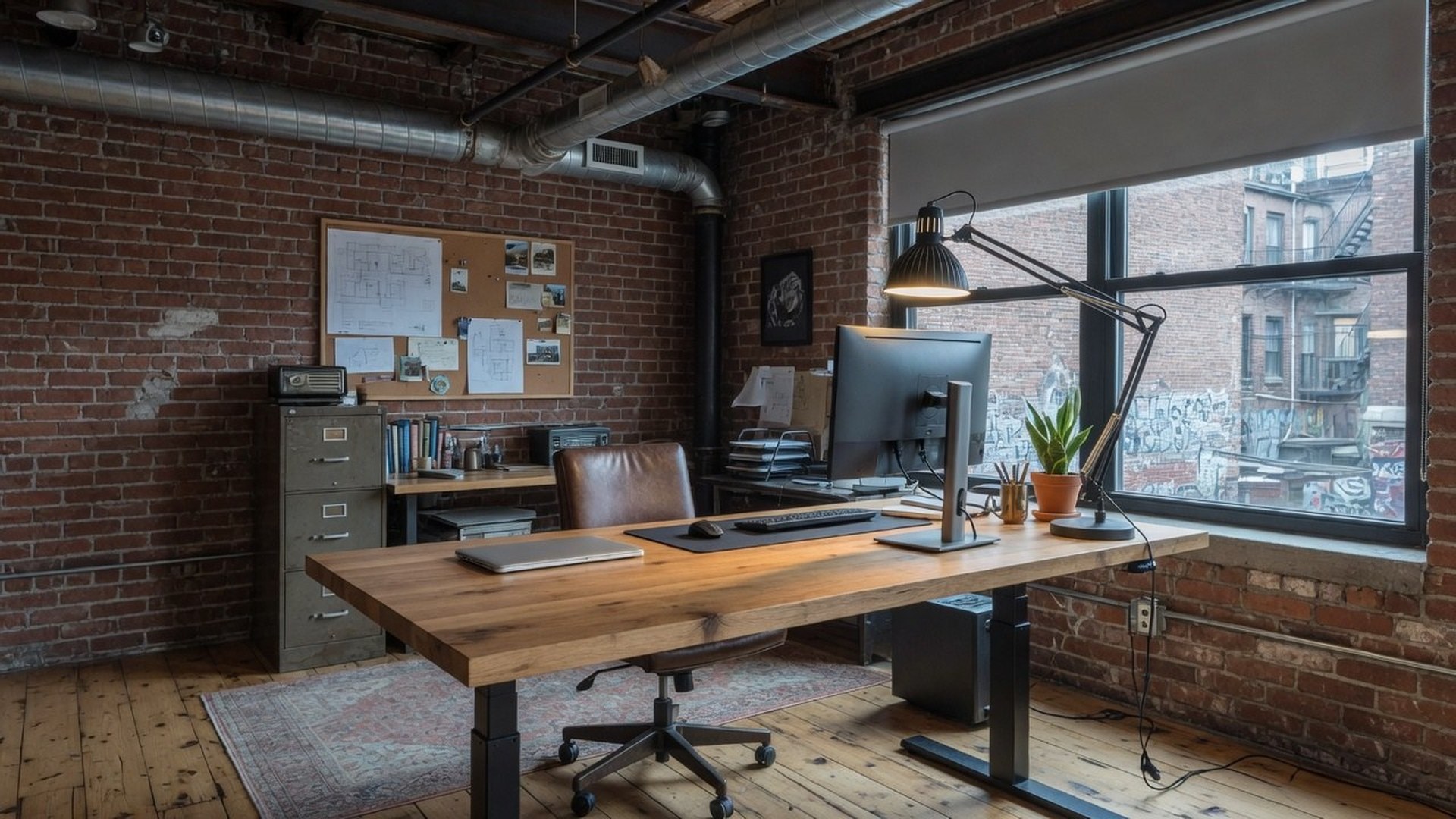 Loft desk in a brick mill office