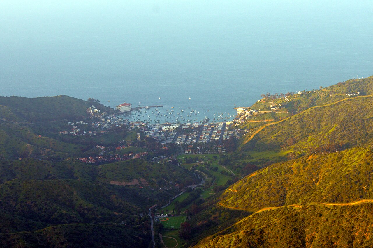 Avalon nestled in the canyon as seen from the west hills.