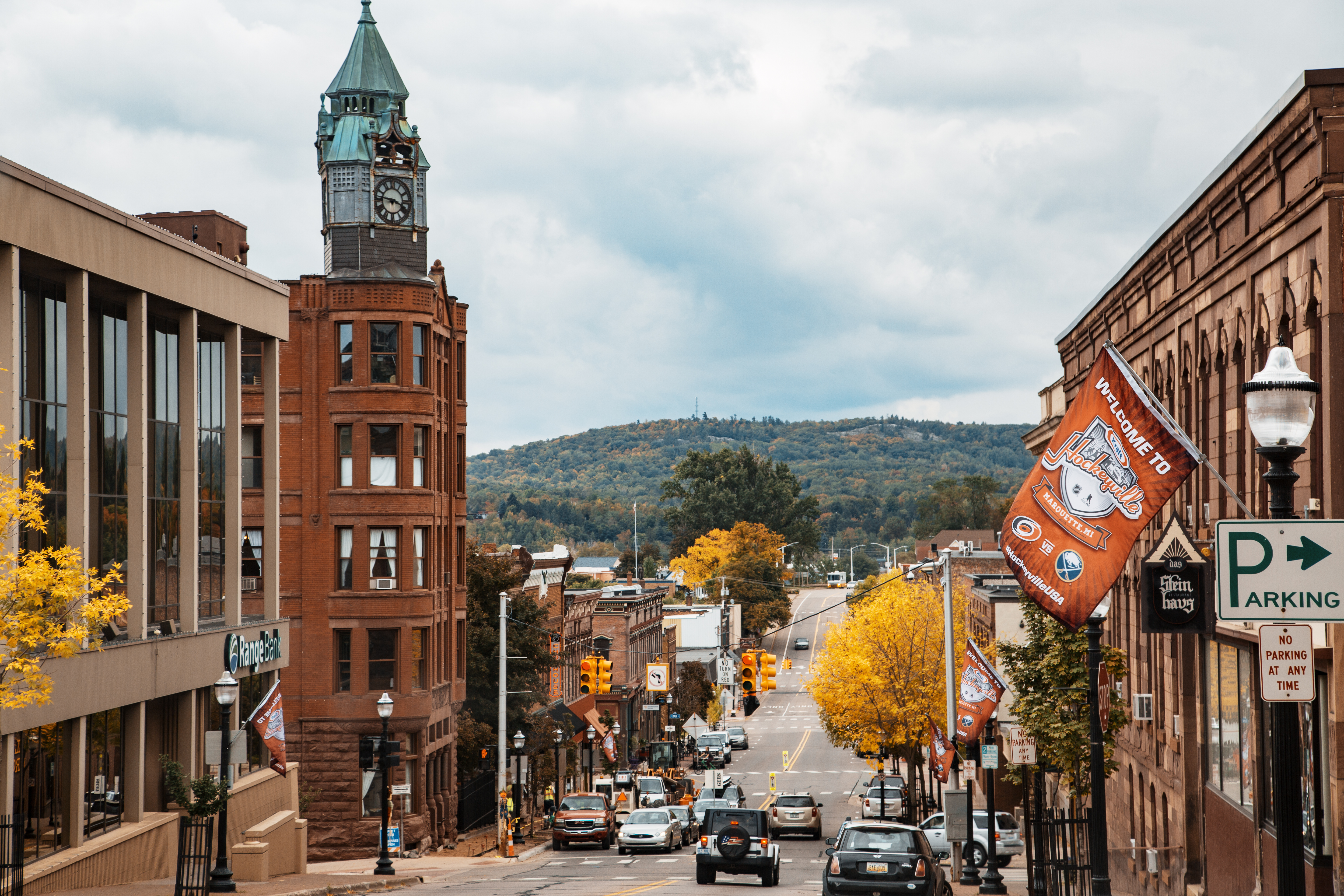 Downtown Marquette, Michigan in autumn