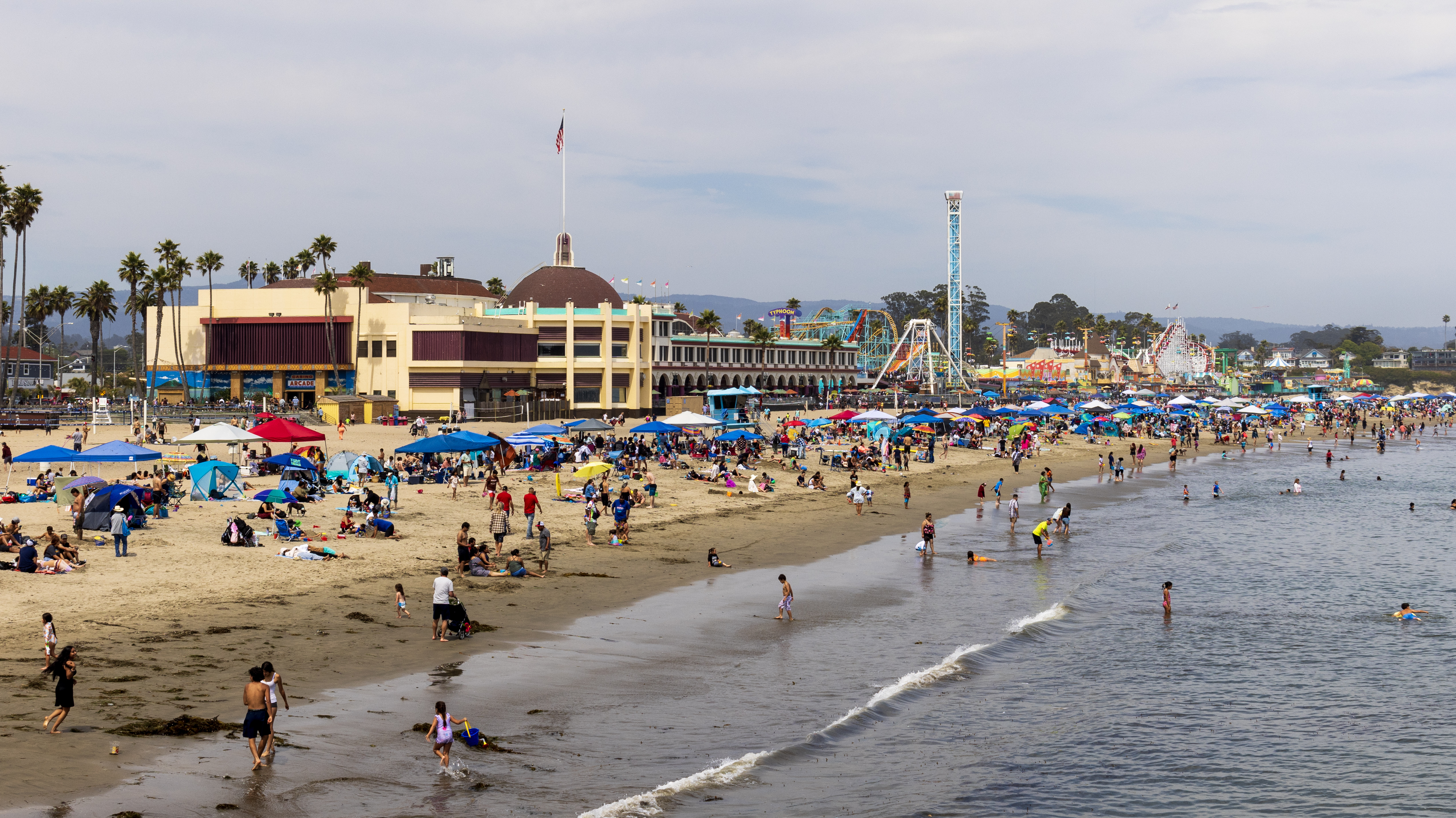 Santa Cruz Beach Boardwalk rides and Monterey Bay shoreline