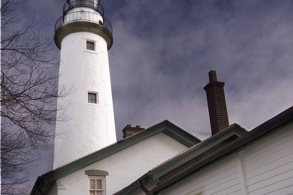 Pointe Aux Barques Lighthouse tower, labeled neighbor of Caseville