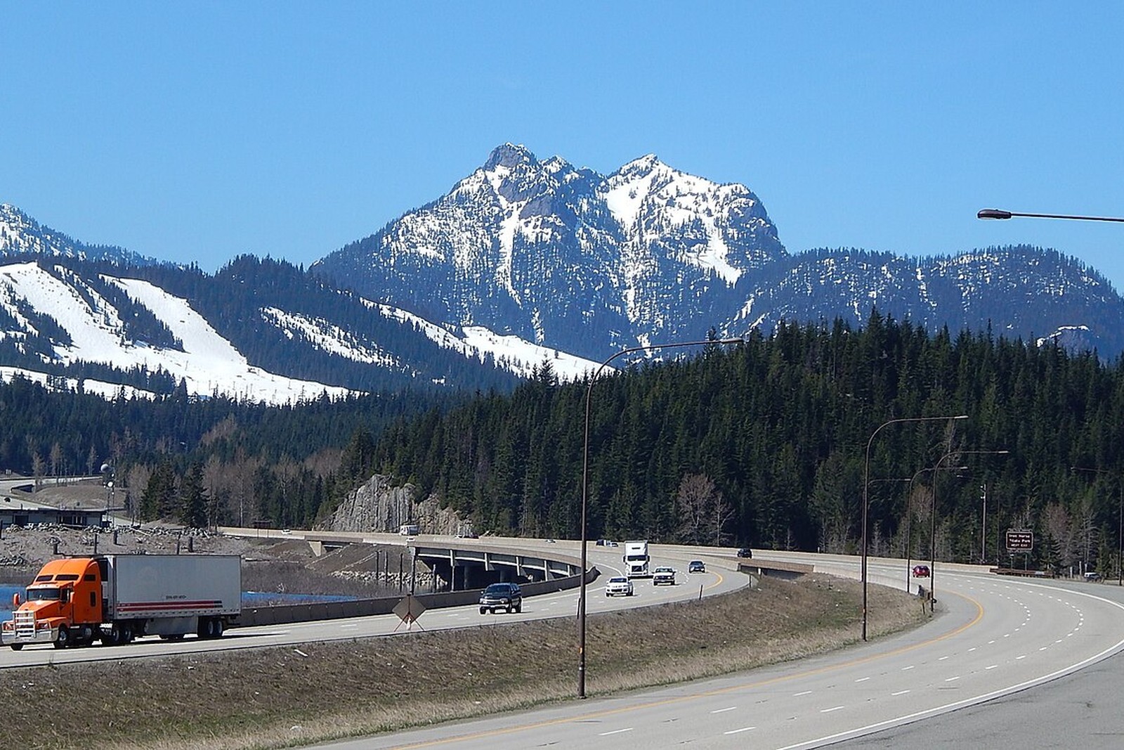 Interstate 90 at Snoqualmie Pass with ski slopes
