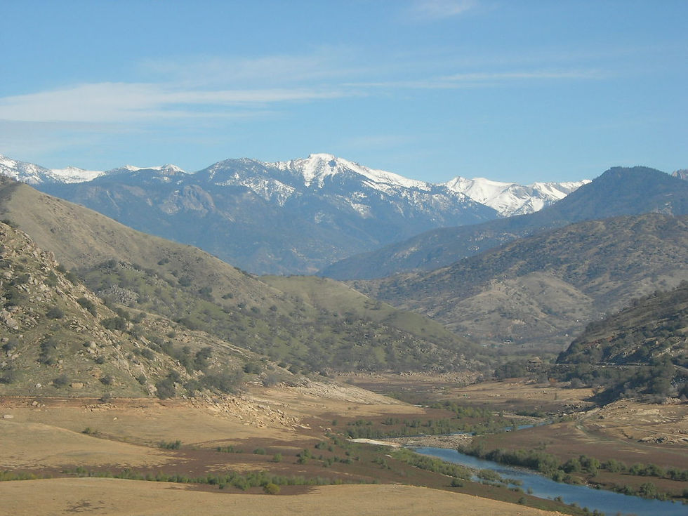 View from Terminus Dam toward Three Rivers and the Sierra Nevada, no people