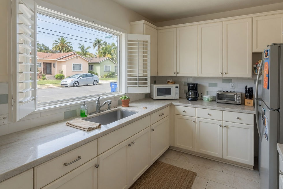Empty San Jose vacation rental kitchen, lodging interior, no people