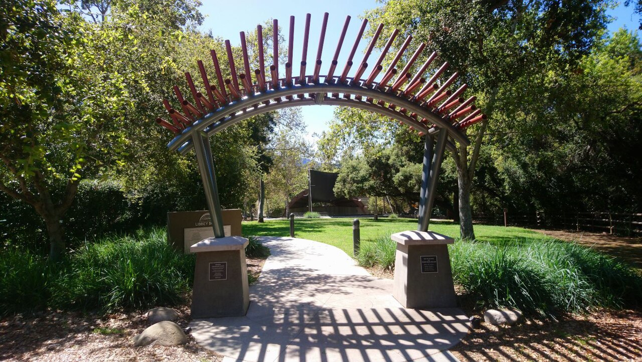 Sound arch and path toward Libbey Bowl in Libbey Park, Ojai.