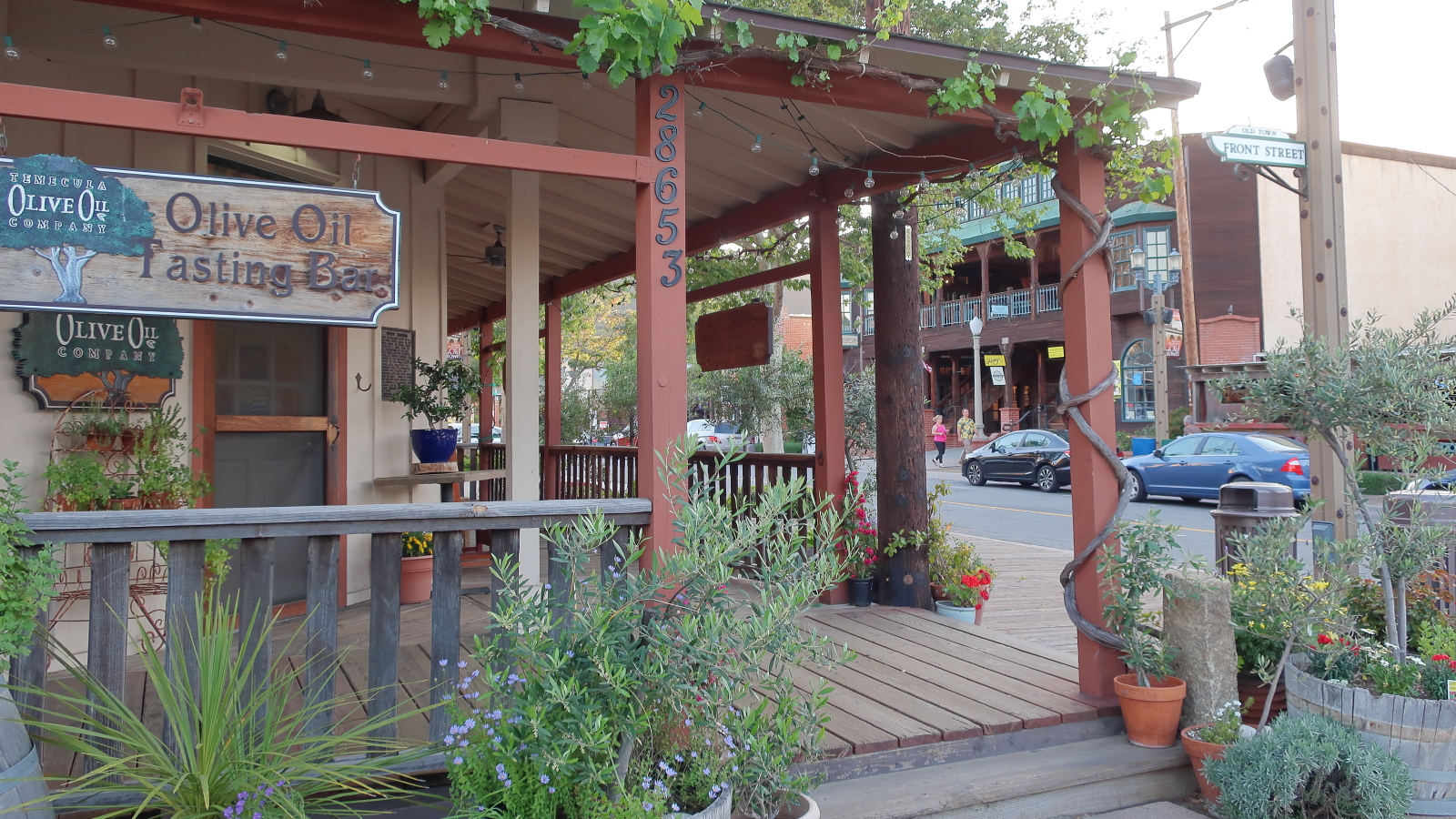 Old Town Temecula olive oil porch on Front Street