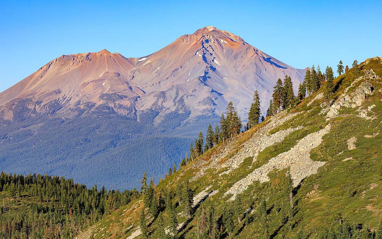 Mount Shasta and Shastina from the Heart Lake trail in September 2020