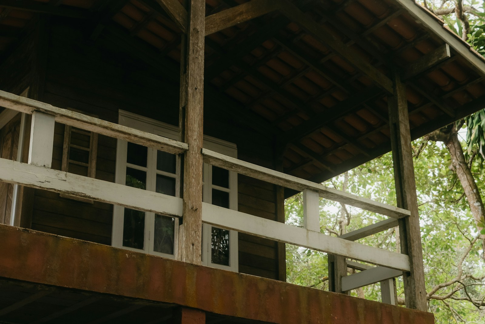 Cabin porch and railing, no faces