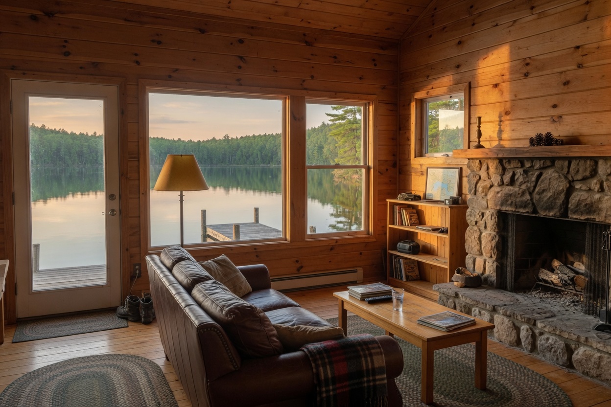 Lake house dock and shoreline at a short-term rental property