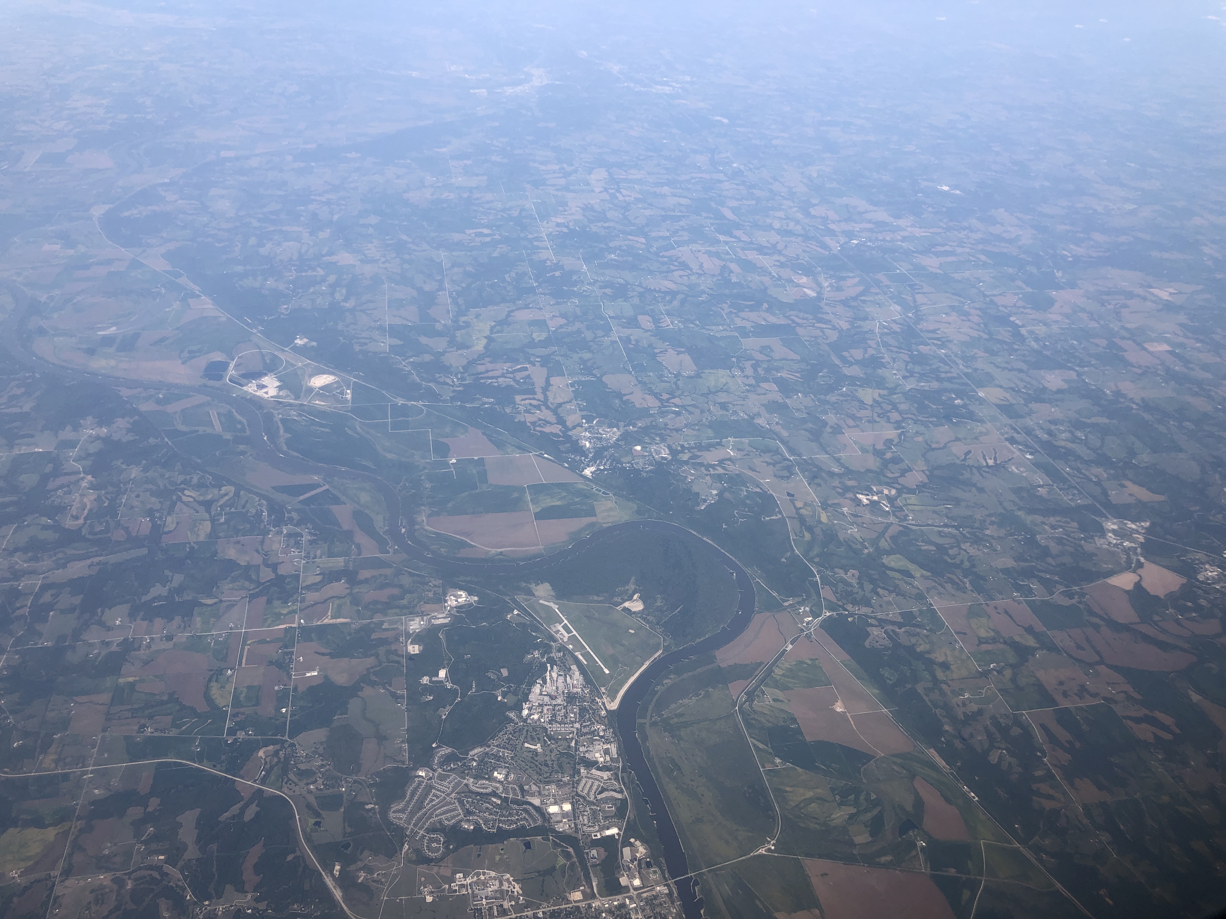 Aerial view of the Missouri River centered on Weston, Missouri